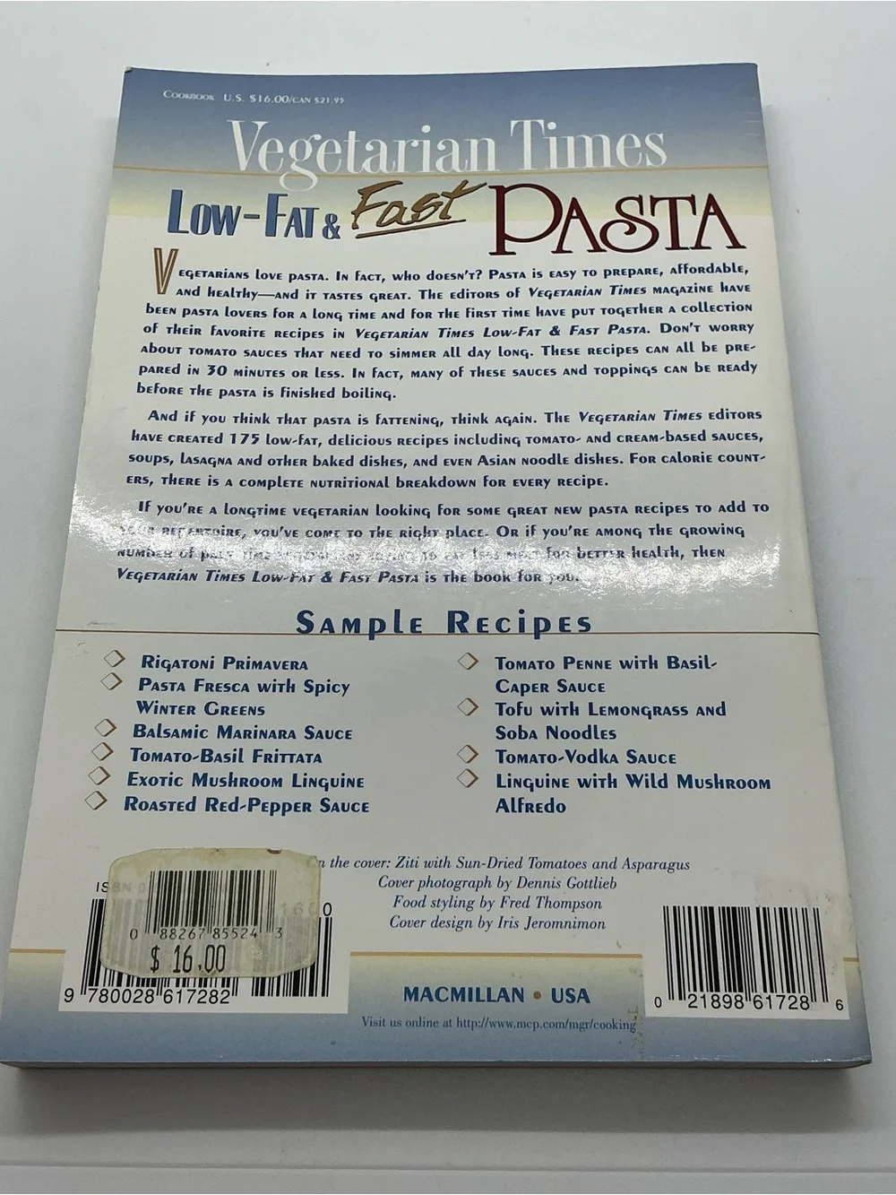 Vintage Vegetarian Times Low Fat & Fast Pasta 175 Easy Meatless Recipes Cookbook